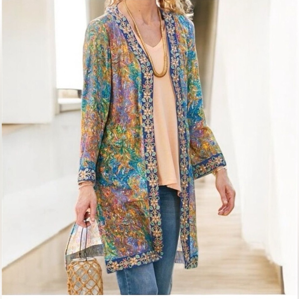 NWT‎ Soft Surroundings Cay Villa Embroidered Kimono XS